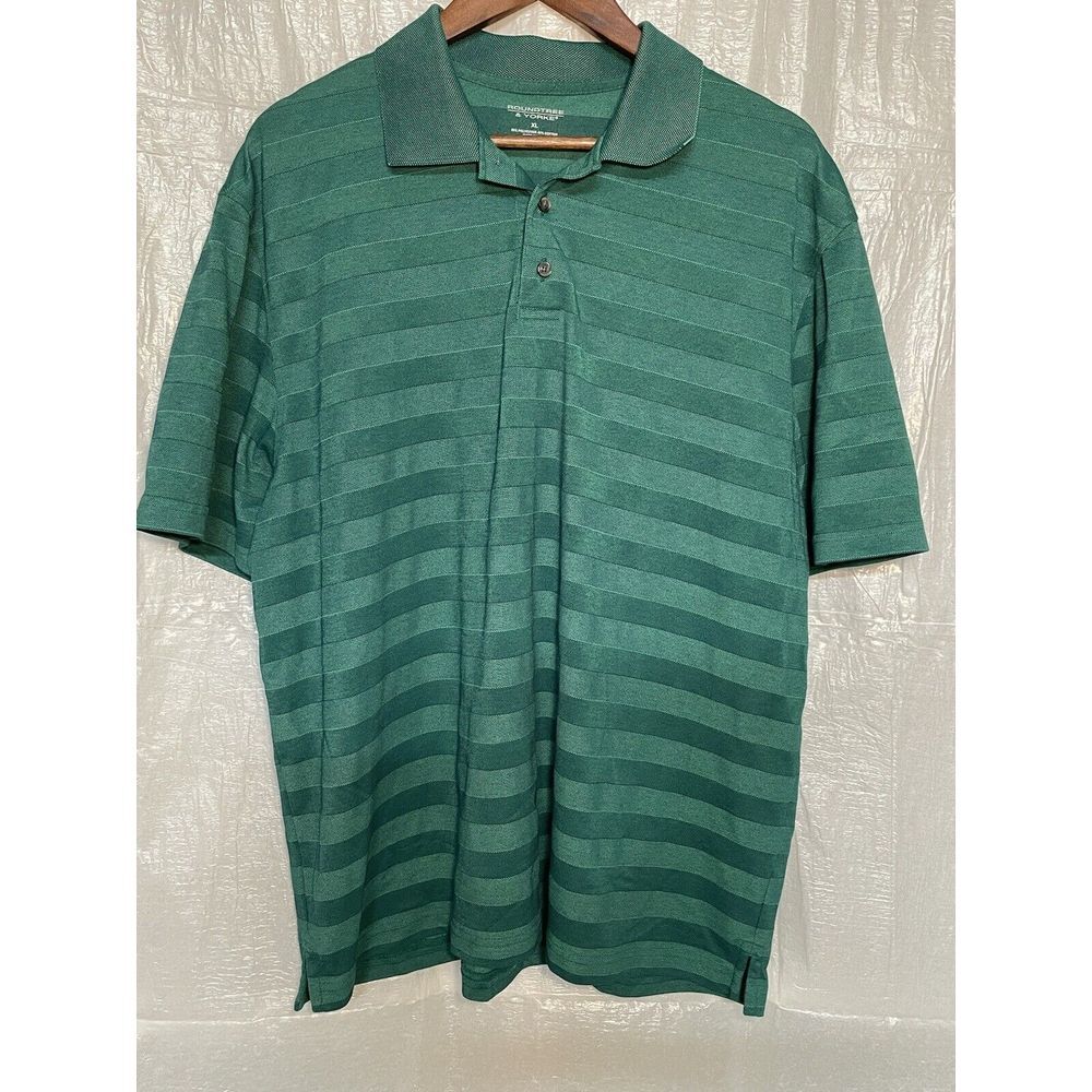 Roundtree & Yorke Mens XL Green Striped Short Sleeve Pique Polo Shirt RN58909